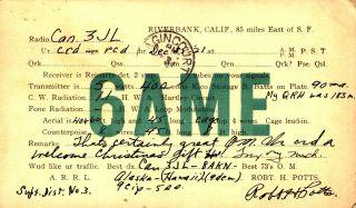 6ame Robt.  H.  Potts Riverbank,  California 1923 Vintage Ham Radio Qsl Card