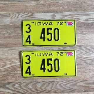 Vintage 1972 Matching Set Of State Of Iowa License Plates 34 - 450