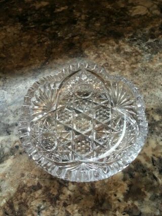 Vintage Crystal Clear Thick Heavy Cut Glass Ashtray 5 "