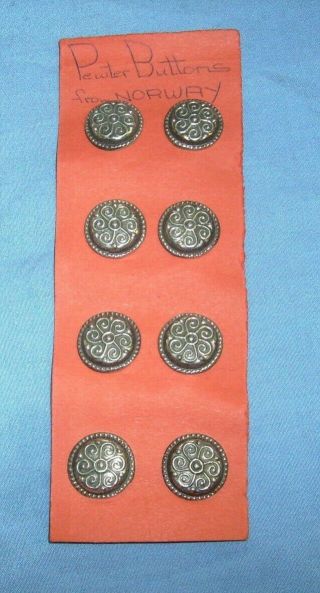 Vintage Set Of 8 Pewter Buttons From Norway - Modern Design -