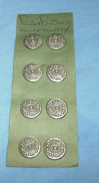Vintage Set Of 8 Pewter Buttons From Norway - Modern Design - Unique