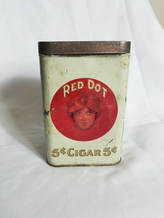 Red Dot Cigar Tin Antique Advertising Stogie Can Kingsbaker Cigar Co Kc,  Mo