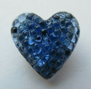 Delightful Antique Vtg Molded Sky Blue Patterned Glass Button Heart Shaped (s)
