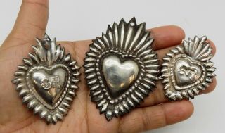 Antique Sacred Heart Jesus Ex Voto 3 Miracle 8.  5 Grams Sterling Silver 925 F - 3