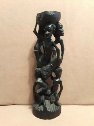 Vintage African Makonde Family Tree Of Life Carved Ebony Wood Sculpture 11.  5 "