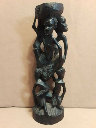 Vintage African Makonde Family Tree of Life Carved Ebony Wood Sculpture 11.  5 