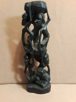 Vintage African Makonde Family Tree of Life Carved Ebony Wood Sculpture 11.  5 