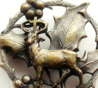 Holly Decors & The Holy Deer Of Saint Hubert - Antique Brooch Medal