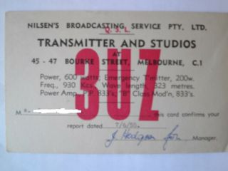 Qsl Card From Radio Station 3uz Melbourne Australia 1955