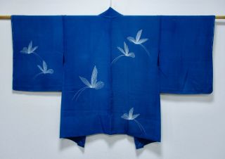 Japanese Kimono Silk Summer Haori / Butterfly / Blue / Silk Fabric /251