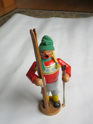 Vintage German Wood Incense Smoker Winter Skier