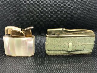 Two Vintage Lighters - Evans Mother Of Pearl And Alpco Of Japan Green Leather