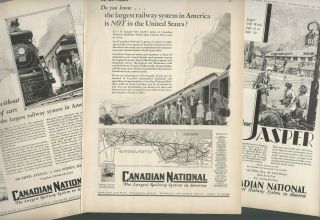 1928 & 1930 Canadian National Railways Advertisements X3,  Jasper Etc Loco 6100