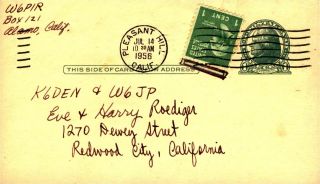 W6PIR Mary San Francisco,  California 1956 Vintage Ham Radio QSL Card 2