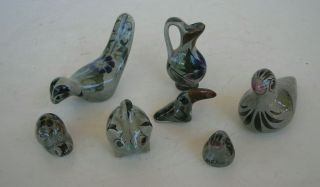 Vtg.  Mexican Tonala Folk Art Pottery Miniature Figurines 7 Birds,  Vases,  Animals