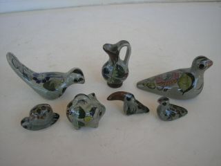 Vtg.  Mexican Tonala Folk Art Pottery Miniature Figurines 7 Birds,  Vases,  Animals 3