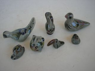 Vtg.  Mexican Tonala Folk Art Pottery Miniature Figurines 7 Birds,  Vases,  Animals 4