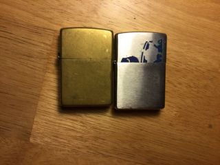 2 Zippo Lighters Brass And Polished Chrome 2000 & 2001.