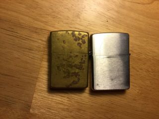 2 Zippo Lighters brass and polished chrome 2000 & 2001. 2