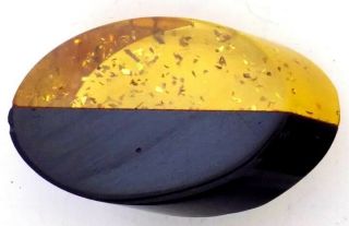 Large Thick Vintage Black and Clear Gold Glitter Flecked Oval Lucite Button 4