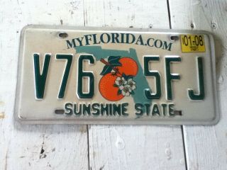 License Plate Tag Florida Fla.  Sunshine State V76 5fj 2008 Rustic Usa