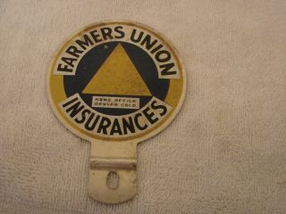 Farmers Union Insurances Denver Colorado Metal License Plate Topper 5 " X 3 - 1/2 "