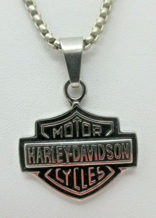 Harley Davidson Motorcyles Logo Pendant Necklace Box Chain Silver Tone