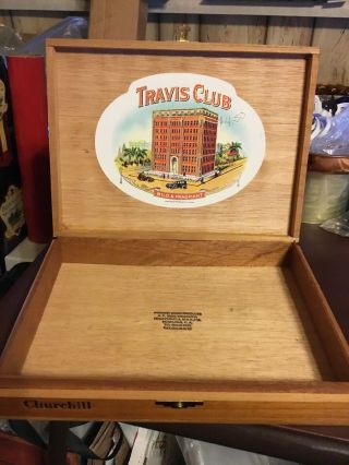 Travis Club Churchill Wood Cigar Box Empty & Rare