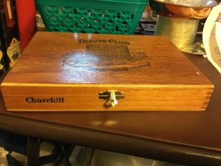 Travis Club Churchill Wood Cigar Box Empty & Rare 3