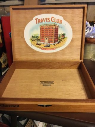 Travis Club Churchill Wood Cigar Box Empty & Rare 4