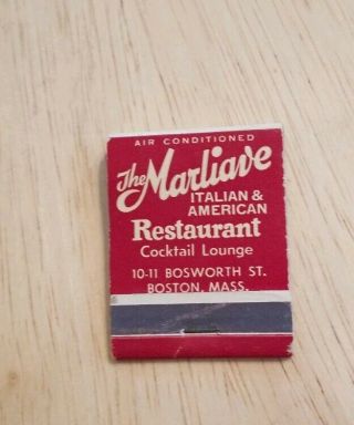 Vintage Matchbook The Marliave Italian American Restaurant Boston Massachusetts