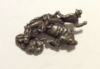 Vintage Cowboy Rodeo Horse Bucking Bronco Brooch Pin Sterling Silver Hand Made
