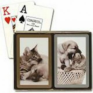 Congress Dogs & Cats Bridge Playing Cards 2 Deck Set Jumbo Index