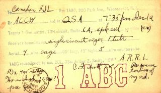 1abc Arthur Z.  Smith Woonsocket,  Rhode Island 1923 Vintage Ham Radio Qsl Card