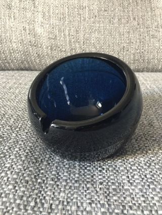 Vintage Mcm Blue Viking Glass Orb Ashtray Trinket Dish 4” Mid Century Modern
