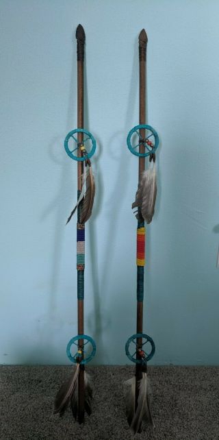 2 Authentic Handmade Native American Navajo Beaded Cermonial Arrow Decorative