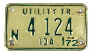 Idaho 1972 Utility Trailer License Plate N4 124