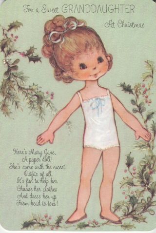 Vintage Ambassador Paper Doll Mary Jane Christmas Rare Htf Card Greeting