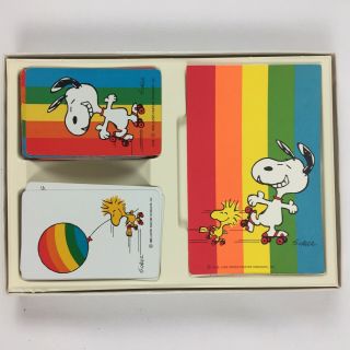 Vintage Hallmark Snoopy And Woodstock Playing Cards Bridge Set 2 Decks Rainbow