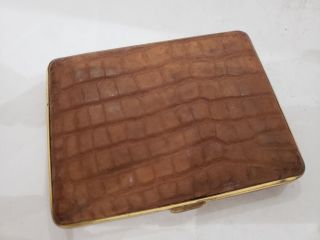 Vintage Side Hinged Brown Leather & Brass Cigarette Case / Germany Made