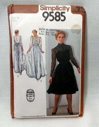 Vintage Pattern Simplicity 9585 Gunne Sax Long Dress Wedding Modest Uncut 36 "