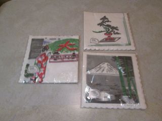 Vintage Set Of 3 Japan Paper Napkins Asian Art Made In Japan