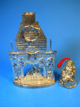 Godinger Christmas Silver Plated Fireplace Candle Holder,  Santa Bell Ornament
