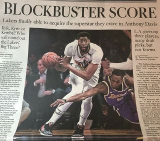 Los Angeles Times 6/16/19 Sports Section Anthony Davis Lebron Los Angeles Lakers