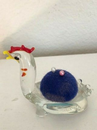 Vintage Mini Pin Cushion Glass Rooster Cute Collectible