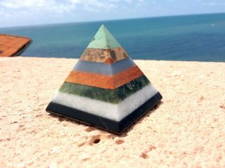 7 Chakras Layered Pyramid Gemstones From Peru.  Hand Carved.  2.  2 " Height