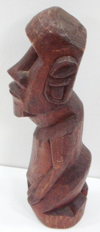 Vintage Wooden Hand Carved Easter Island Moai Figure Statue 6.  5 " Pacific Tiki
