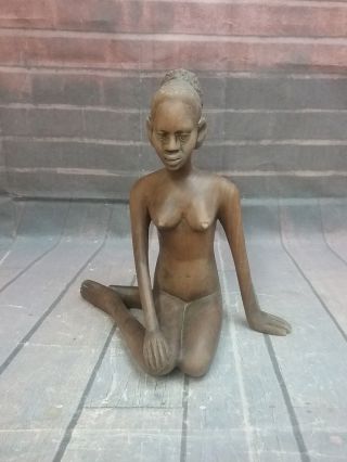 Vintage Statute African,  Ethnic Wood,  Wooden Carving - Nude Woman Sitting
