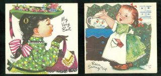 2 Charlot Byi Birthday Greeting Cards W 2 Little Girls 1950s Byj