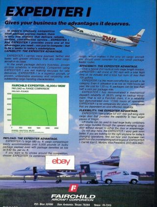 Dhl Air Freight Fairchild Aircraft Corp Expediter 1 Metroliner Freighter Ad